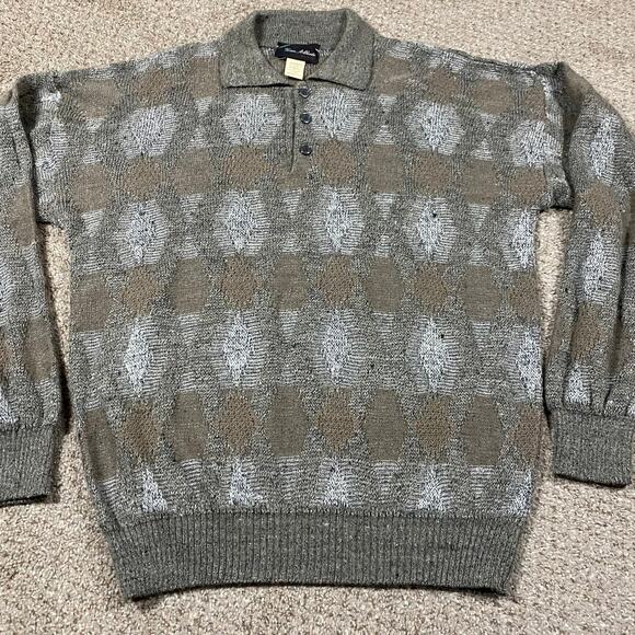 VTG Gian Alberto Shirt Mens XL 90s Polo Designer Italy Wool Geometric Retro - Picture 1 of 7